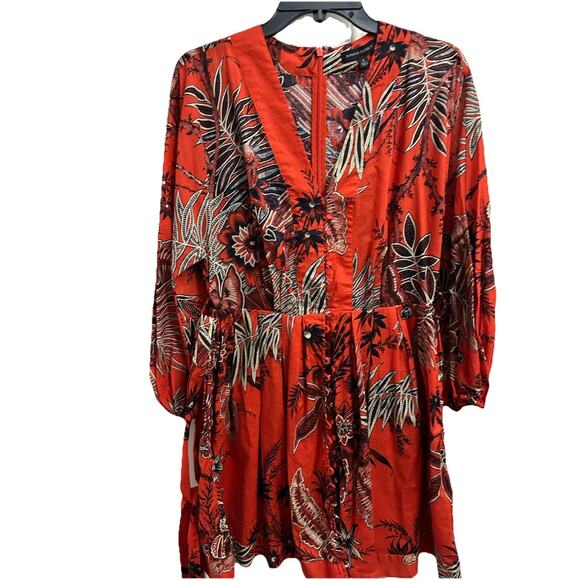 Banana Republic Women’s Red Floral Mini Dress Balloon Sleeves Small/Petite - Picture 1 of 12